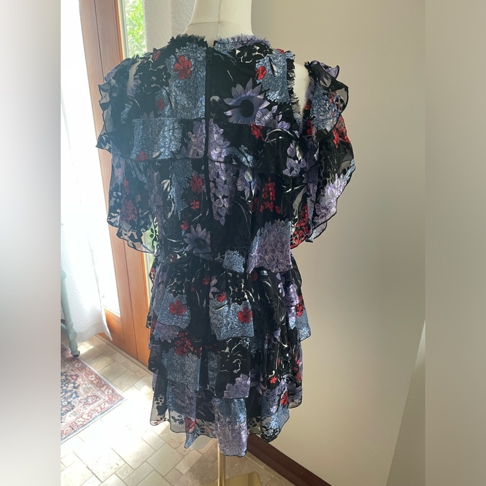 Alice + Olivia Nichola Drop Shoulder Flounce Tiered Dress Floral EUC 6 - Picture 12 of 14
